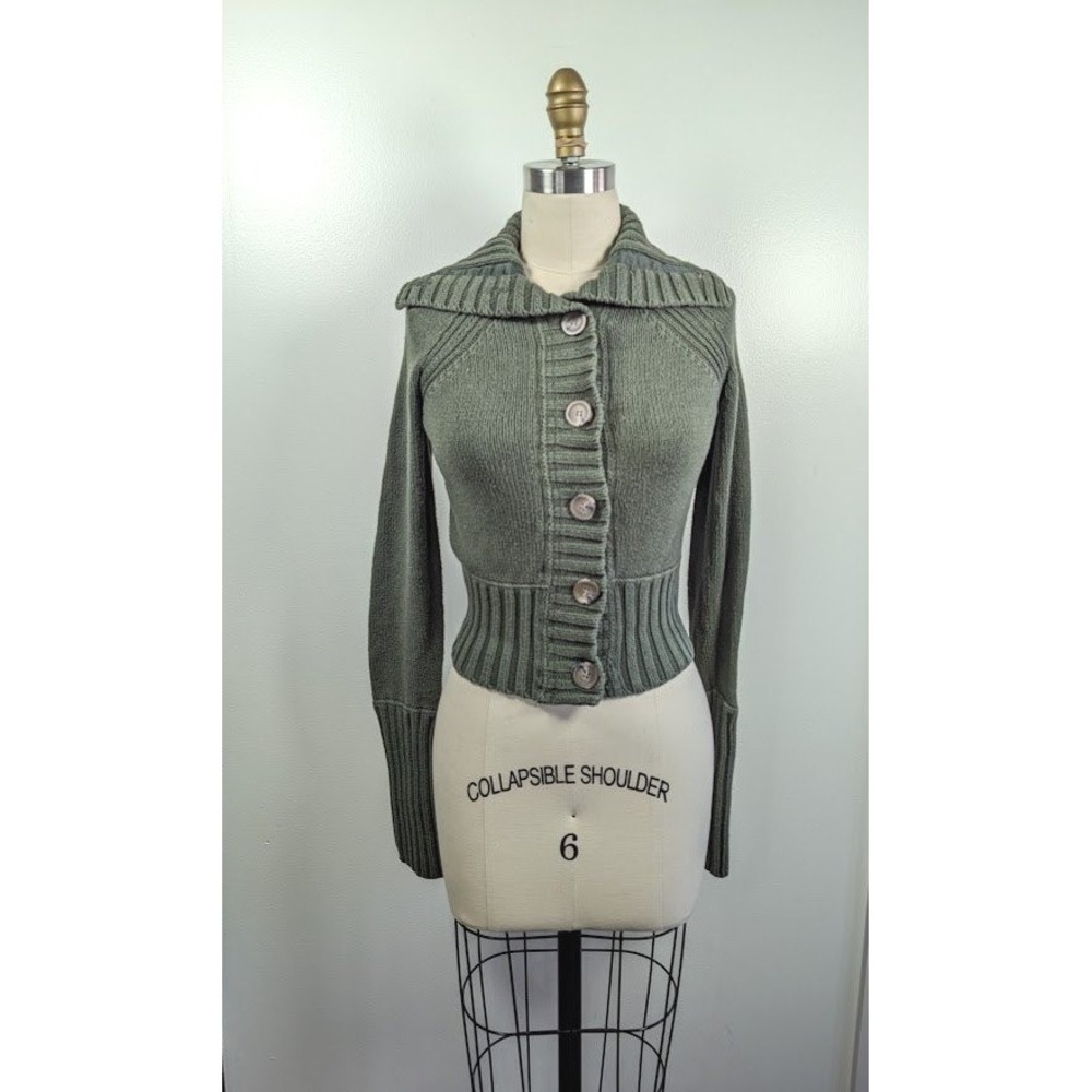 Y2K American Eagle Cardigan Sweater Womens Size Small Cropped Chunky Indie Bella